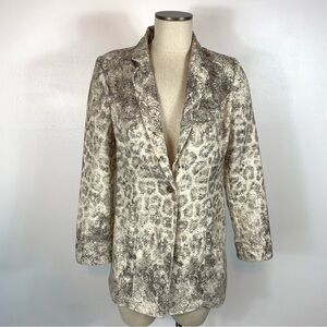 Chico’s Textured Animal Duster Jacket Sequins Tan Single Button Size 0 Small